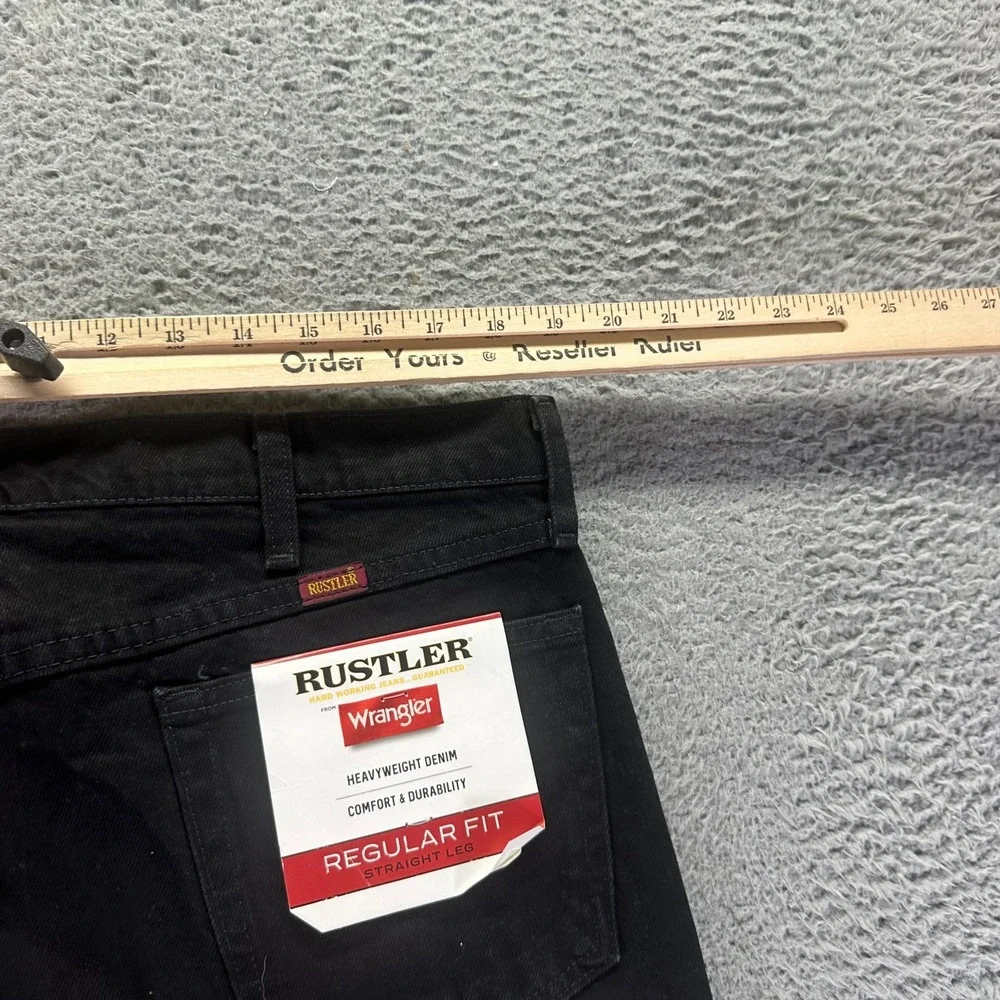 Wrangler Rustler Jeans Men's 38x32 Black Cotton Denim Straight Leg Workwear